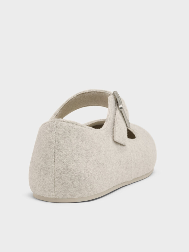 Felt Buckled Mary Jane Flats, Light Grey, hi-res