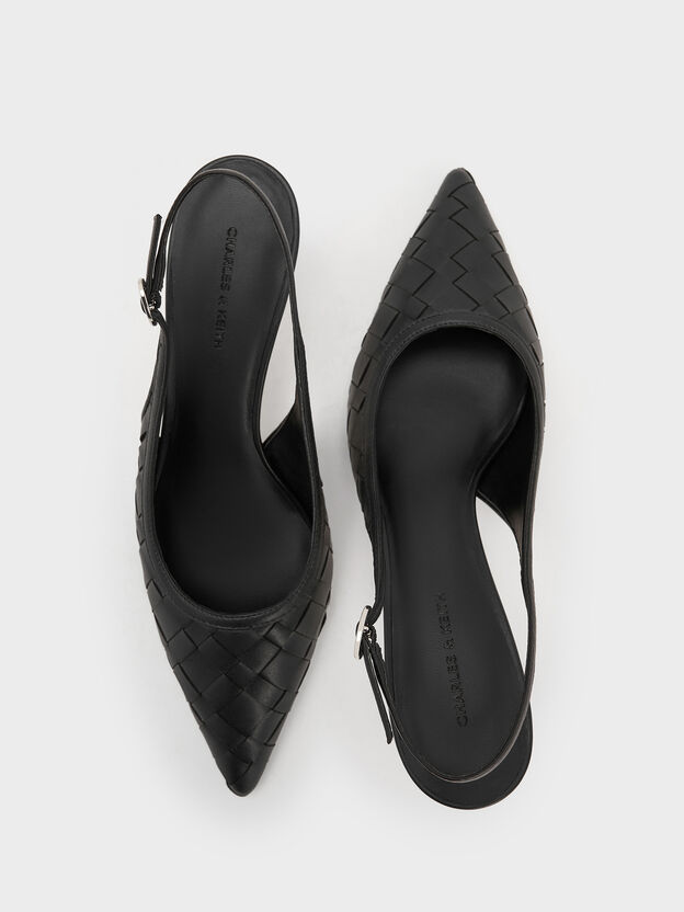 Ivette Woven Pointed-Toe Slingback Pumps, Black, hi-res