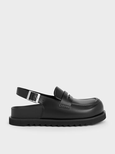 Slingback Penny Loafers, Black, hi-res