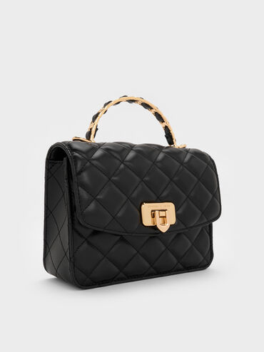 Cressida Quilted Top Handle Bag, Black, hi-res