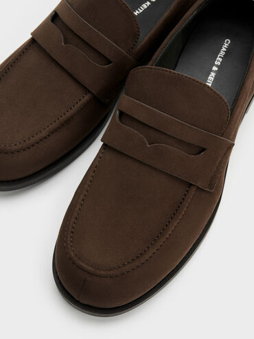 Arven Faux Suede Penny Loafers, Dark Brown Textured, hi-res
