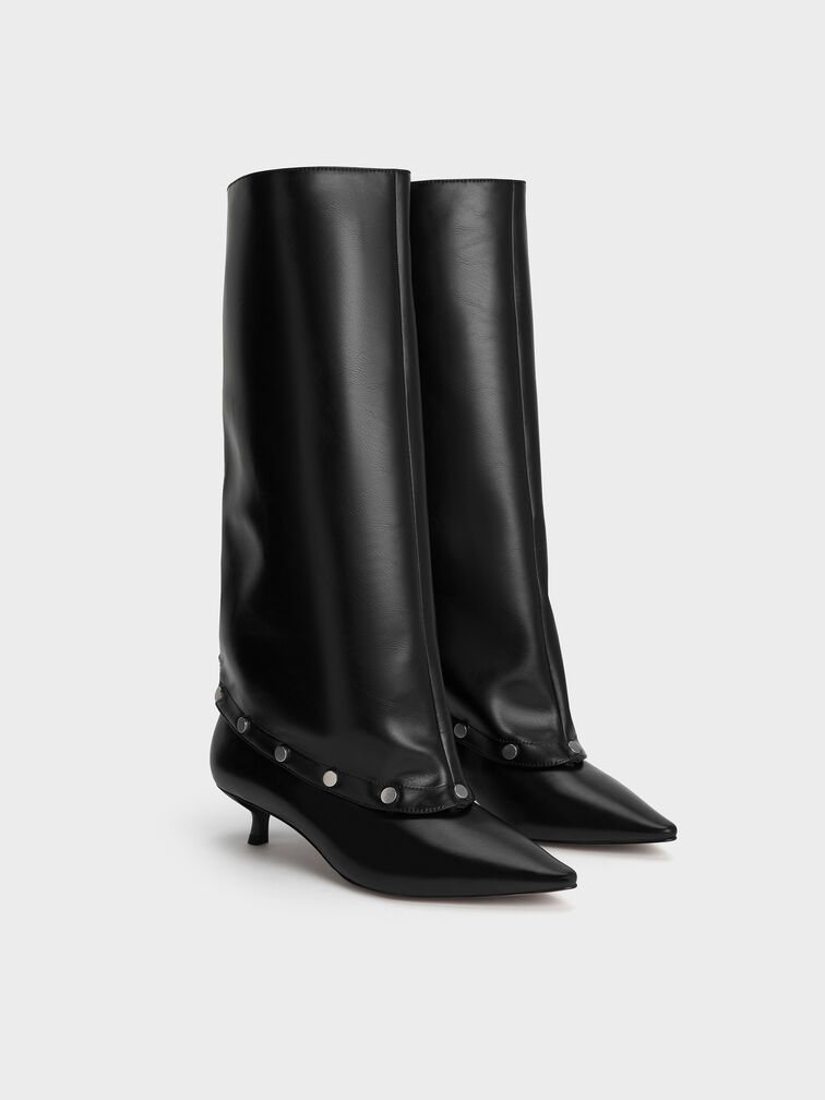 Gael Studded Convertible Kitten-Heel Knee-High Boots, Black, hi-res