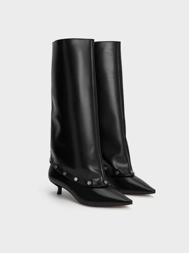 Gael Studded Convertible Kitten-Heel Knee-High Boots, Black, hi-res