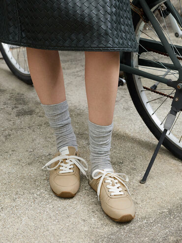 Lace-Up Slip-On Sneakers, Taupe, hi-res