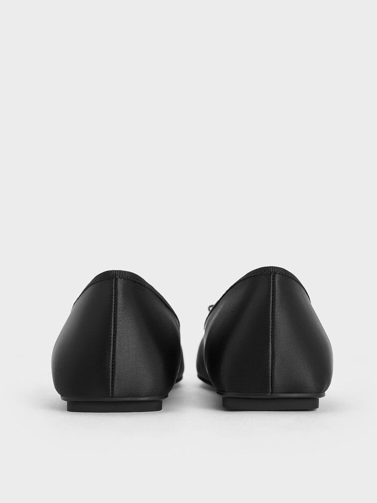 Satin Square-Toe Mary Jane Ballet Flats, Black Textured, hi-res