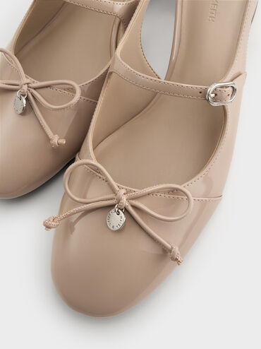 Patent Bow Slingback Pumps, Nude, hi-res