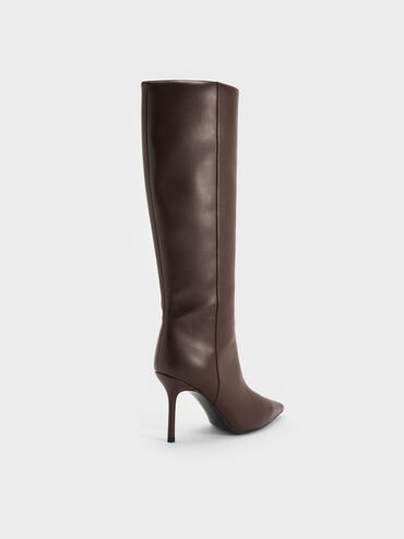 Pointed-Toe Stiletto-Heel Knee-High Boots, Dark Brown, hi-res