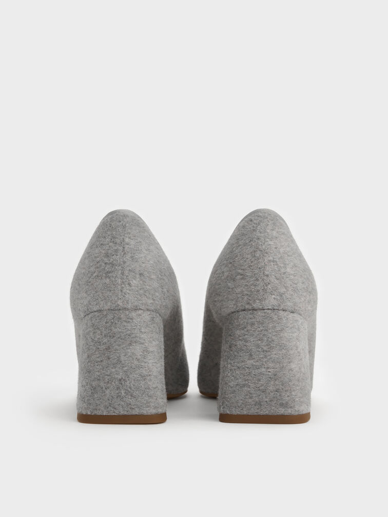 Winona Felt Bow Furry-Strap Mary Jane Pumps, Light Grey, hi-res