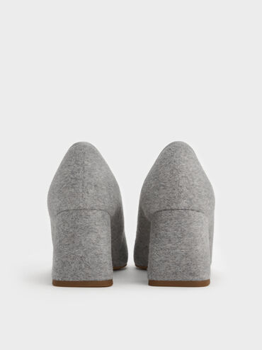 Winona Felt Bow Furry-Strap Mary Jane Pumps, Light Grey, hi-res