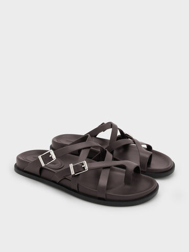 Crossover Toe-Ring Sandals, Burgundy, hi-res