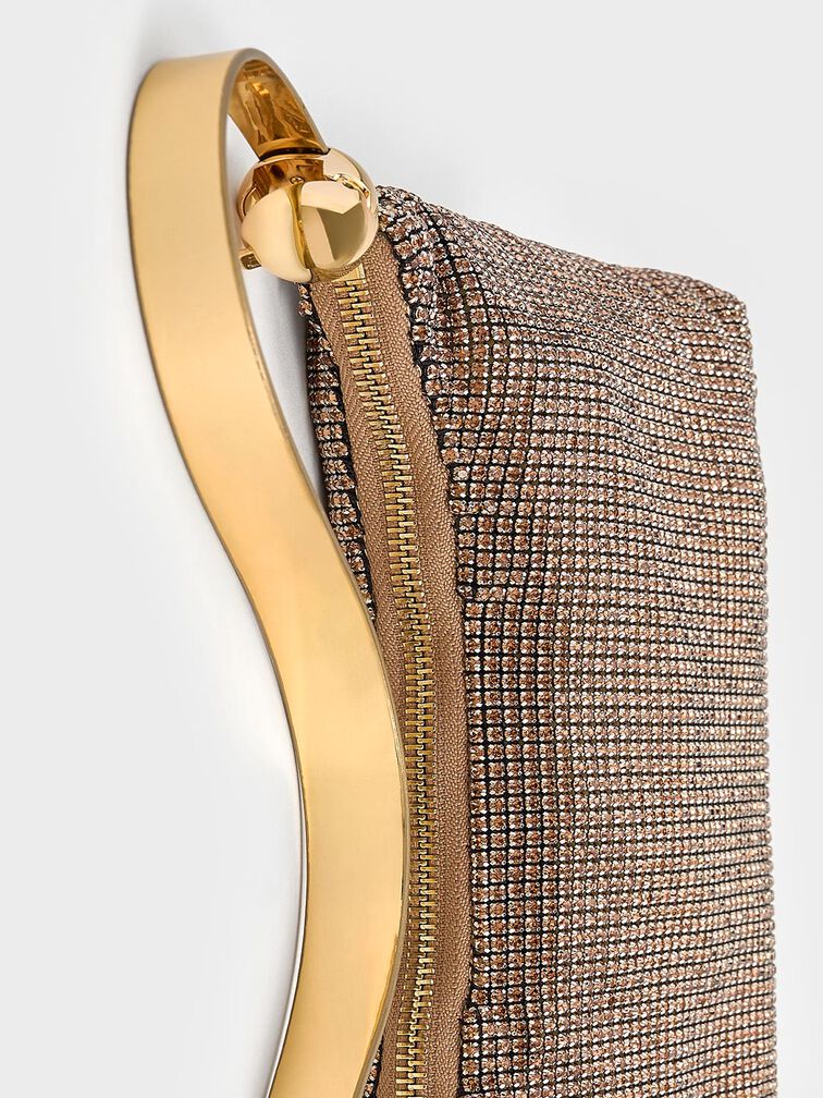 Crystal-Embellished Two-Way Bag, Gold, hi-res