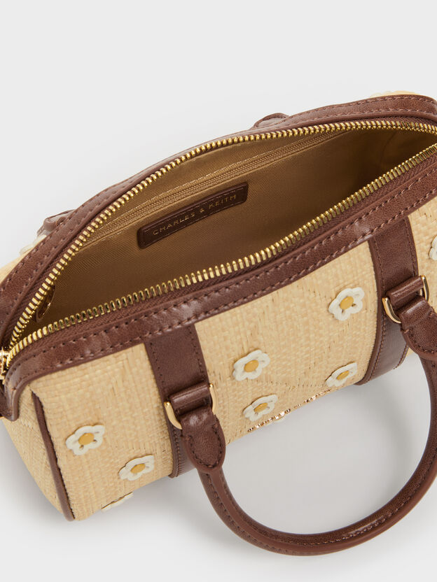 Philomena Raffia Flower Bowling Bag, Beige, hi-res