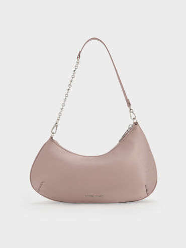 Dion Satin Chain-Handle Asymmetric Shoulder Bag, Blushed Mauve, hi-res