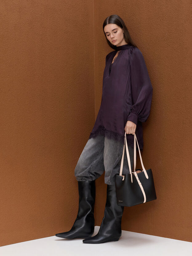 Beryl Two-Tone Belted Bucket Bag, Multi Black, hi-res