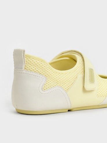Mesh Contrast-Panel Mary Jane Sneakers, Yellow, hi-res