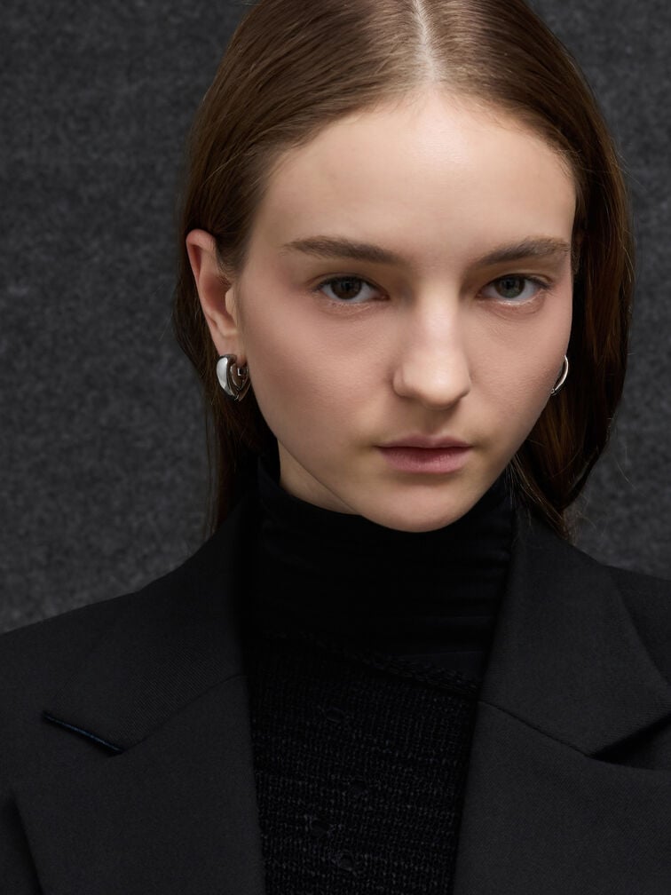 Annalise Huggie Earrings, Silver, hi-res