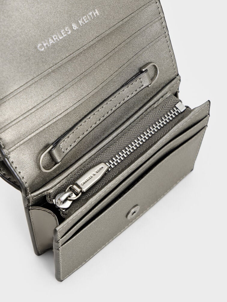 Sloane Metallic Chain-Handle Wallet, Pewter, hi-res