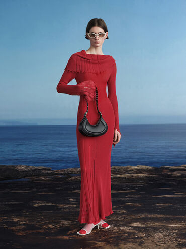 Petra Grommet-Strap Curved Shoulder Bag, Noir, hi-res