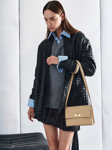 Chance Recycled Leather Turn-Lock Crossbody Bag, Nutmeg Beige, hi-res