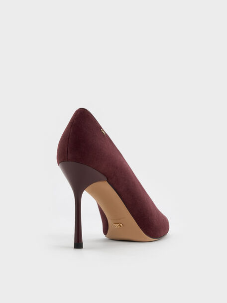 Leather & Suede Pointed Pumps, Burgundy, hi-res