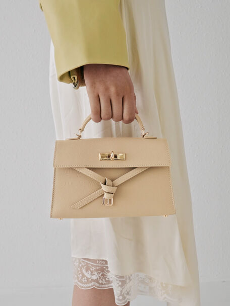 Tricha Knotted-Belt Top Handle Bag, Sand Beige, hi-res