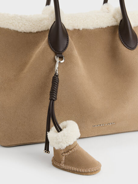 XL Cosima Fur-Trim Tote Bag, Sand, hi-res