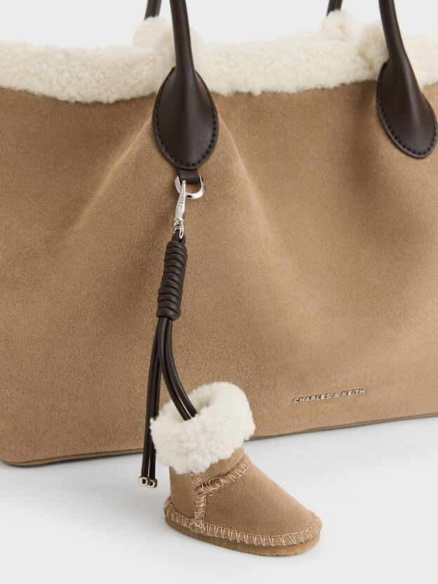 XL Cosima Fur-Trim Tote Bag, Sand, hi-res