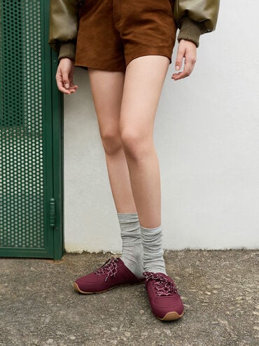 Patterned-Lace Slip-On Sneakers, Burgundy, hi-res
