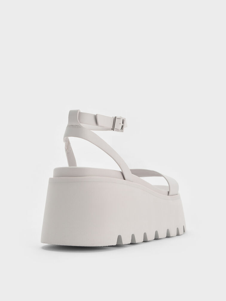 Ridged-Sole Ankle-Strap Flatform Sandals, Light Grey, hi-res