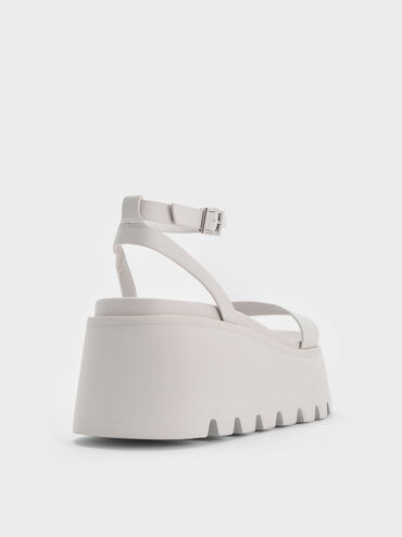 Ridged-Sole Ankle-Strap Flatform Sandals, Light Grey, hi-res