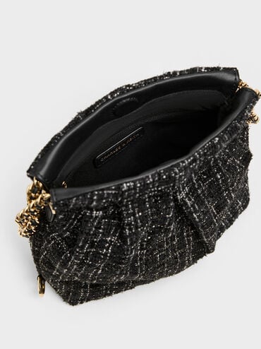 Duo Tweed Chain-Handle Two-Way Backpack, Black Tweed, hi-res