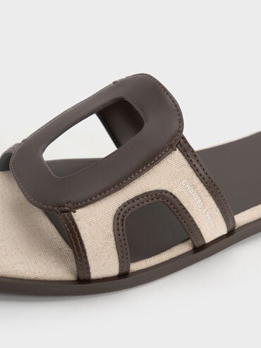 Easley Linen Cut-Out Slide Sandals, Dark Brown, hi-res