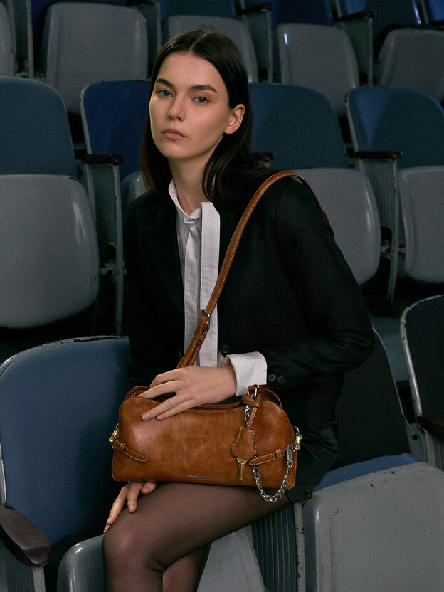 Delfina Chain Side-Belt Shoulder Bag, Distressed Tan, hi-res