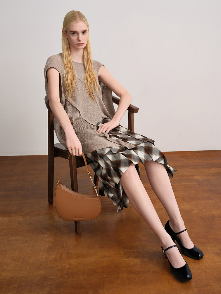 Agatha Chain-Accent Shoulder Bag, Brown, hi-res