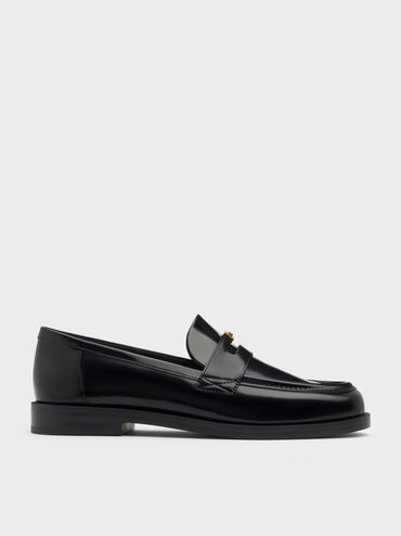 Georgina Leather Metallic-Accent Penny Loafers, Black Box, hi-res