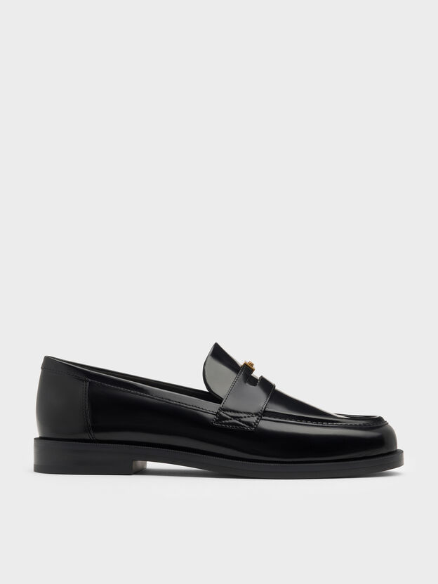 Georgina Leather Penny Loafers, Black Box, hi-res