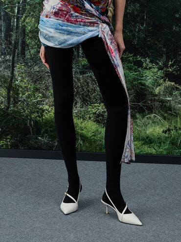 Wynn Buckled Sculptural-Heel Slingback Pumps, White, hi-res