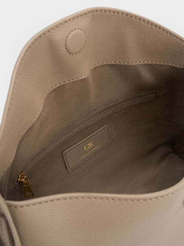 Leather Top-Flap Hobo Bag, Taupe, hi-res