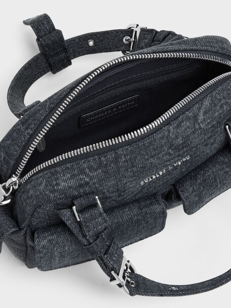 Rachel Denim Multi-Pocket Bowling Bag, Denim Blue, hi-res