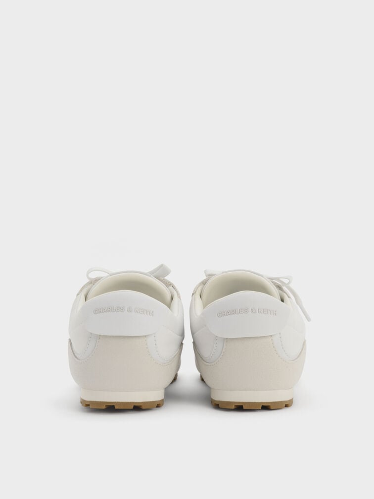 Nylon Contrast-Panel Lace-Up Sneakers, White, hi-res