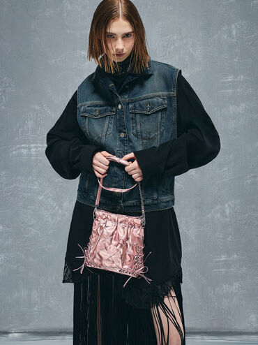 Duo Metallic Grommet Chain-Handle Two-Way Backpack, Aura Pink, hi-res