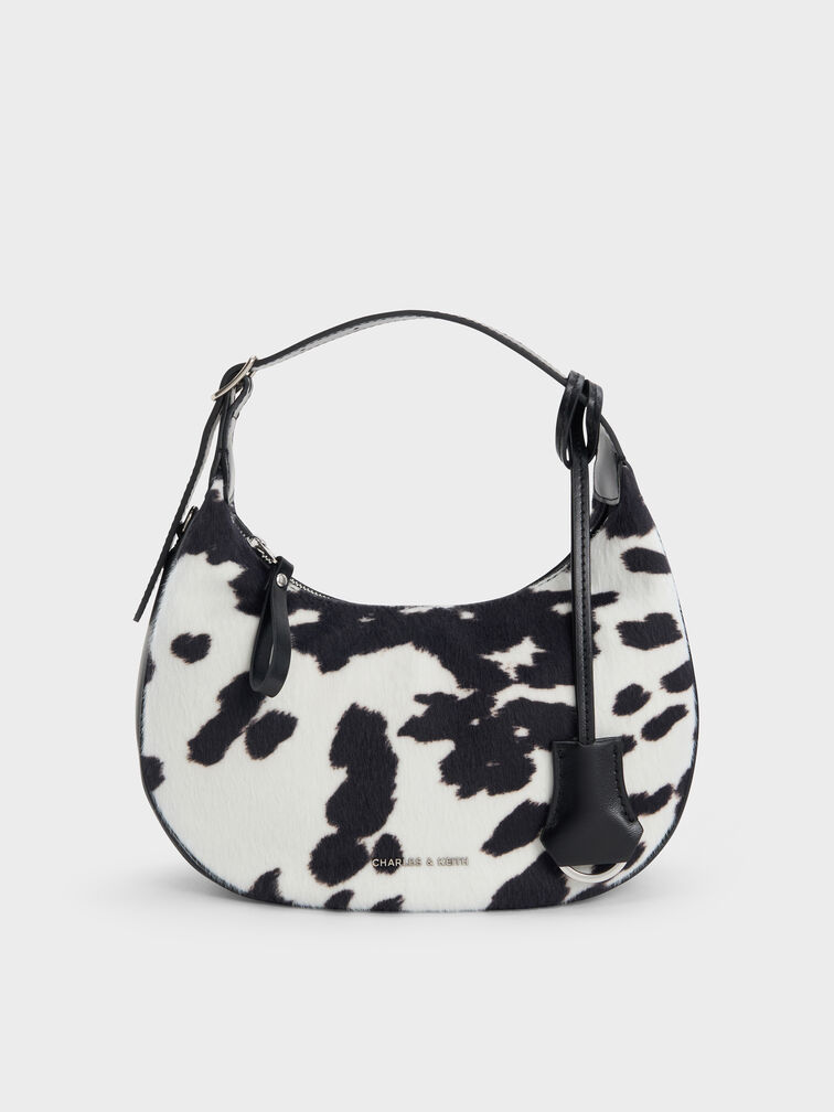 Vega Furry Cow-Print Hobo Bag, Multi, hi-res