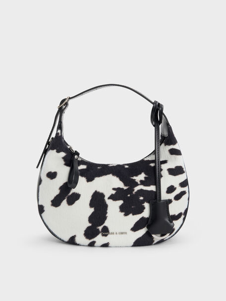 Vega Furry Cow-Print Hobo Bag, Multi, hi-res