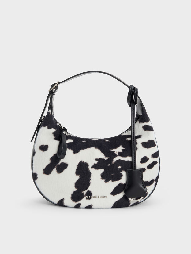 Vega Furry Cow-Print Hobo Bag, Multi, hi-res