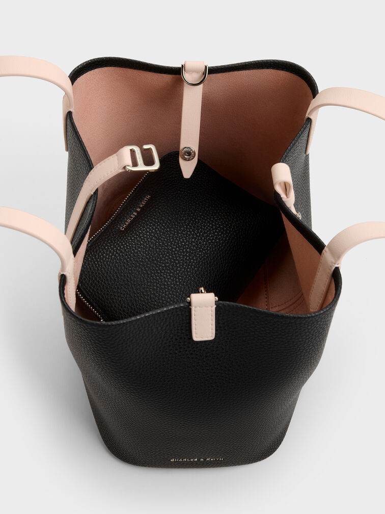 Beryl Two-Tone Belted Bucket Bag, Multi Black, hi-res