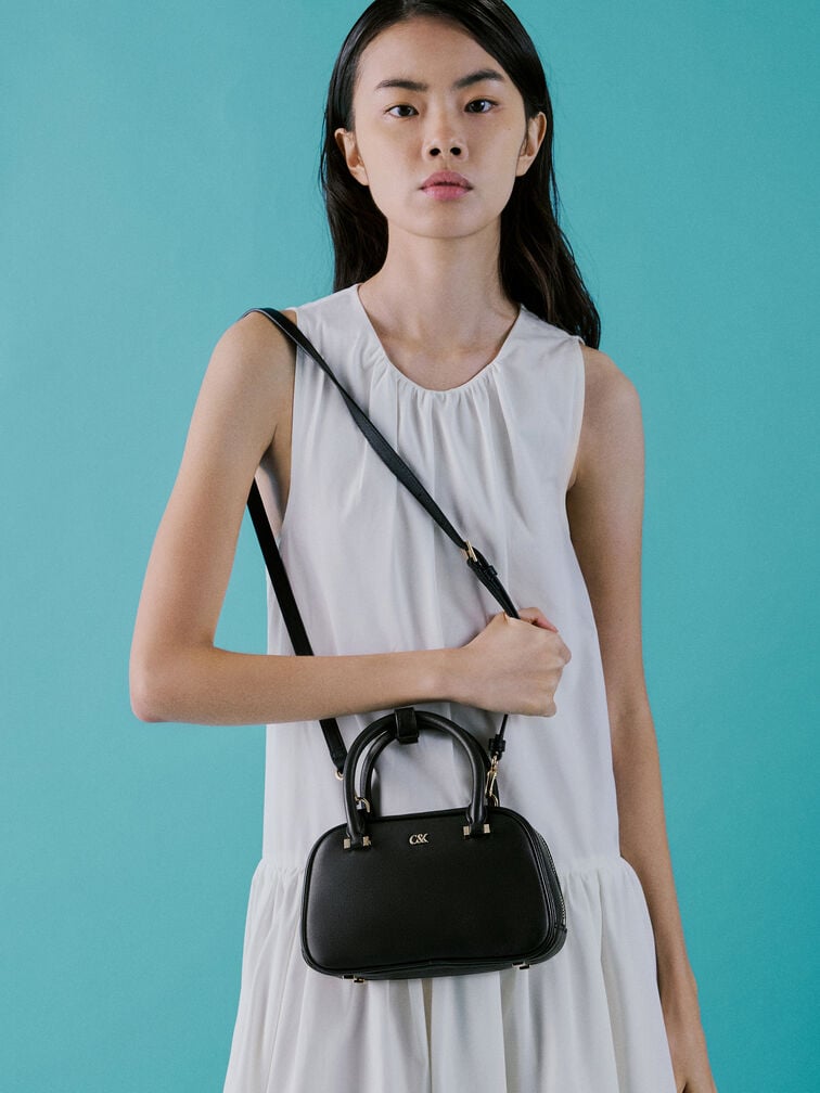 Leather Bowling Bag, Black, hi-res