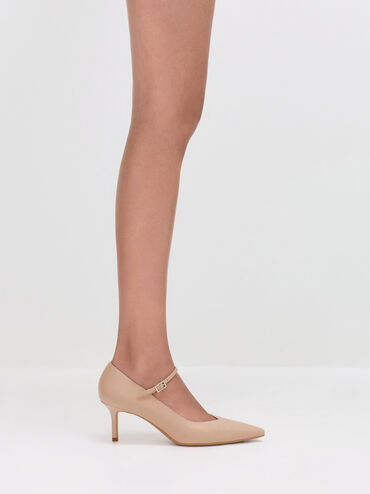 Pointed-Toe Stiletto-Heel Pumps, Nude, hi-res