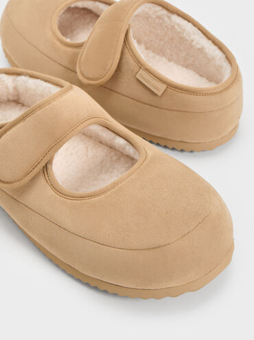 Lumi Faux Suede & Faux Shearling Mules, Sand, hi-res