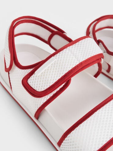 Mesh Contrast-Trim Double-Strap Slingback Sandals, Red, hi-res