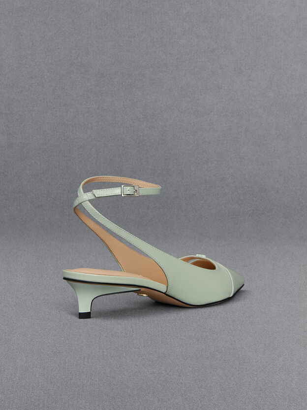 Leather Kitten-Heel Pumps, Mint Green, hi-res